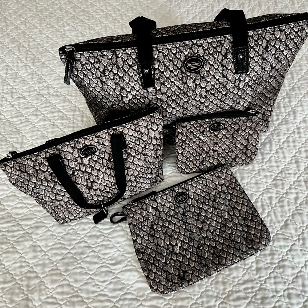 Coach-Ocelot Weekender Gunmetal Snake print Packable Totes/pouches (4) Piece Set